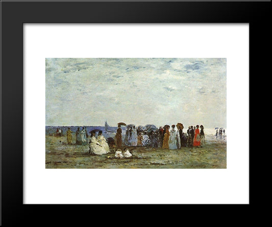 Bathers On The Beach At Trouville 20x24 Black Modern Wood Framed Art Print Poster by Boudin, Eugene