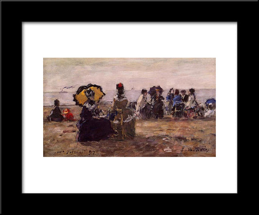 Beach Scene, The Yellow Umbrella 20x24 Black Modern Wood Framed Art Print Poster by Boudin, Eugene
