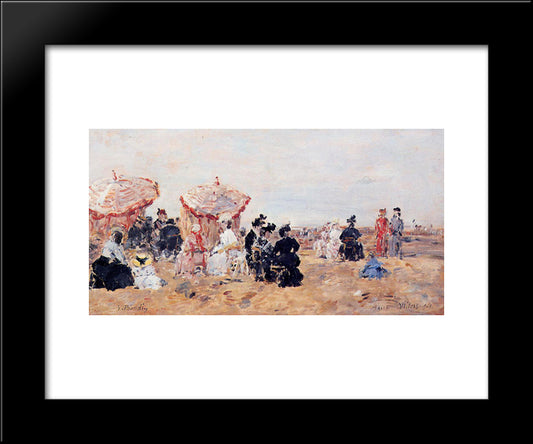 Beach Scene, Villers 20x24 Black Modern Wood Framed Art Print Poster by Boudin, Eugene