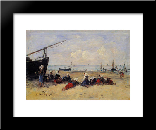Berck, Fisherwomen On The Beach, Low Tide 20x24 Black Modern Wood Framed Art Print Poster by Boudin, Eugene
