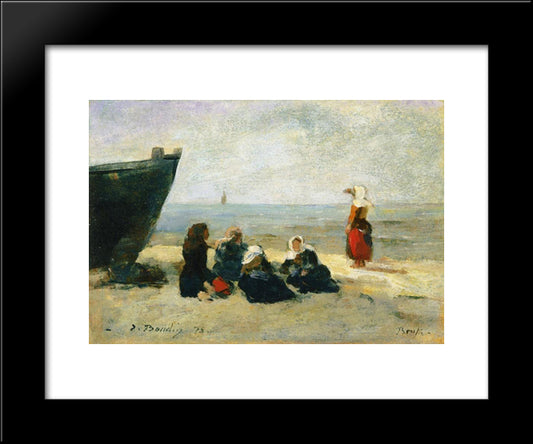 Berck, Fisherwomen On The Beach 20x24 Black Modern Wood Framed Art Print Poster by Boudin, Eugene