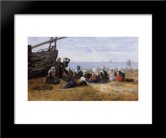 Berck, Group Of Fishwomen Seated On The Beach 20x24 Black Modern Wood Framed Art Print Poster by Boudin, Eugene