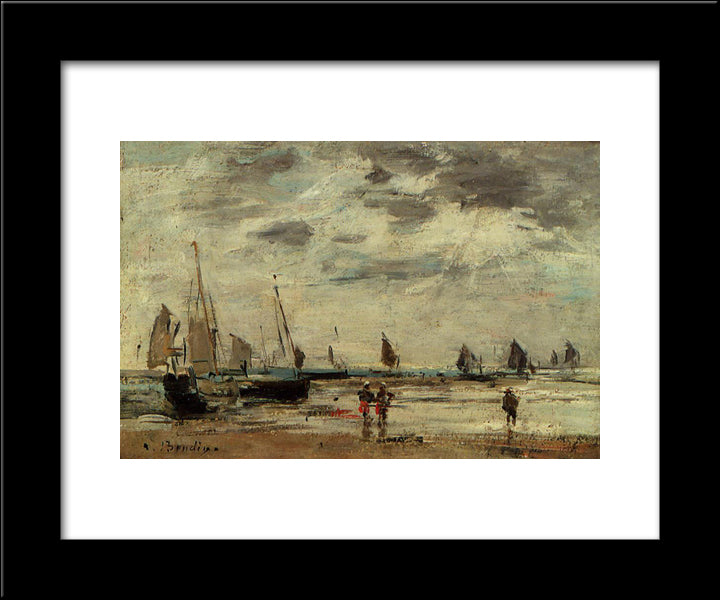 Berck, Jetty And Sailing Boats At Low Tide 20x24 Black Modern Wood Framed Art Print Poster by Boudin, Eugene