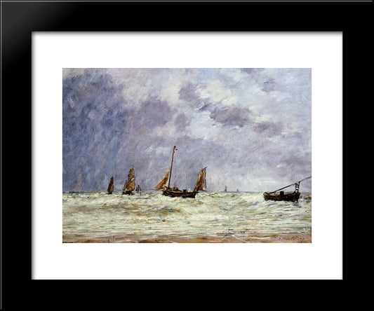 Berck, The Departure Of The Boats 20x24 Black Modern Wood Framed Art Print Poster by Boudin, Eugene
