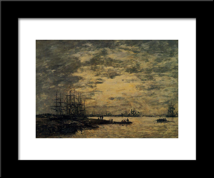 Bordeaux, Boats On The Garonne 20x24 Black Modern Wood Framed Art Print Poster by Boudin, Eugene