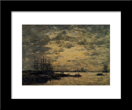 Bordeaux, Boats On The Garonne 20x24 Black Modern Wood Framed Art Print Poster by Boudin, Eugene