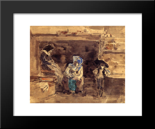 Breton Family By The Fireplace 20x24 Black Modern Wood Framed Art Print Poster by Boudin, Eugene