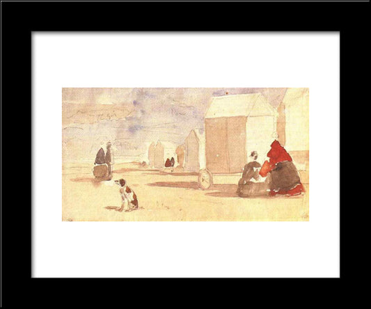 By The Bathing Machines 20x24 Black Modern Wood Framed Art Print Poster by Boudin, Eugene