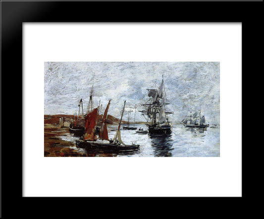 Camaret, Boats On The Shore 20x24 Black Modern Wood Framed Art Print Poster by Boudin, Eugene