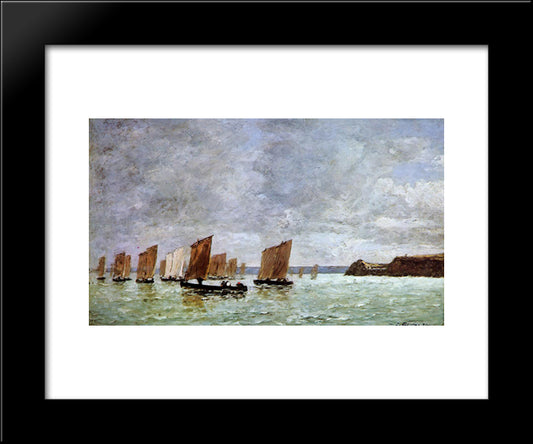 Camaret, Fishing Boats Off The Shore 20x24 Black Modern Wood Framed Art Print Poster by Boudin, Eugene