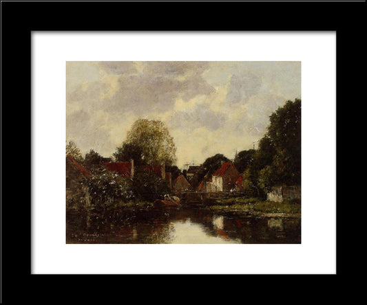 Canel Near Dordrecht 20x24 Black Modern Wood Framed Art Print Poster by Boudin, Eugene
