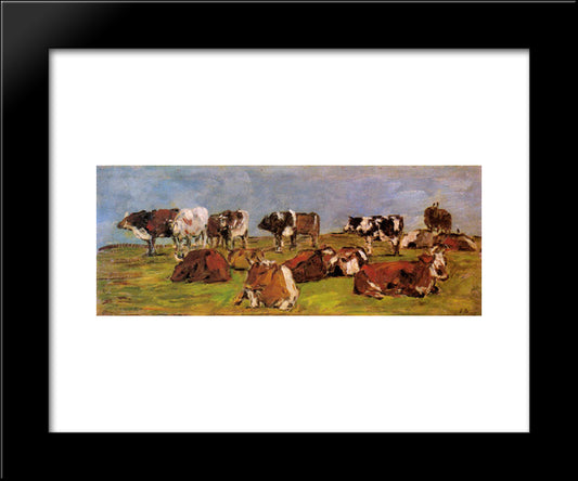 Cows In A Field 20x24 Black Modern Wood Framed Art Print Poster by Boudin, Eugene