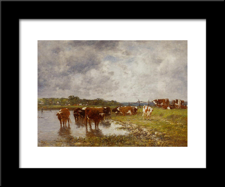 Cows In A Meadow On The Banks Of The Toques 20x24 Black Modern Wood Framed Art Print Poster by Boudin, Eugene