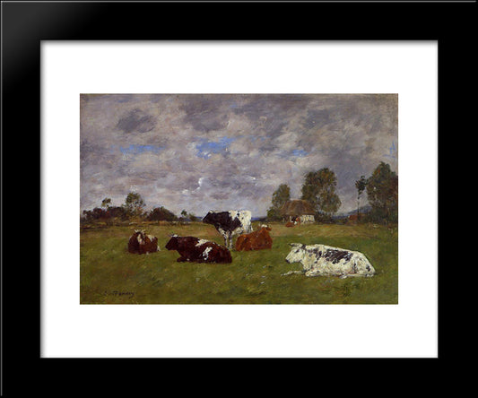 Cows In A Pasture 20x24 Black Modern Wood Framed Art Print Poster by Boudin, Eugene