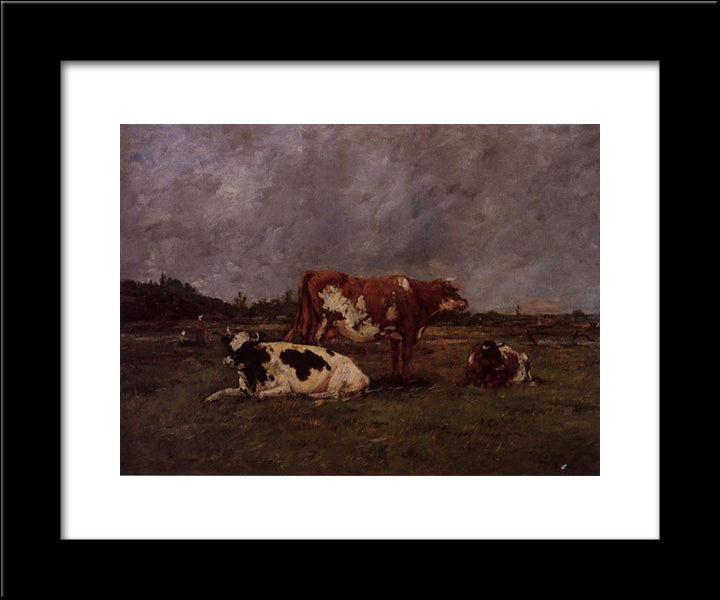 Cows In Pasture 20x24 Black Modern Wood Framed Art Print Poster by Boudin, Eugene