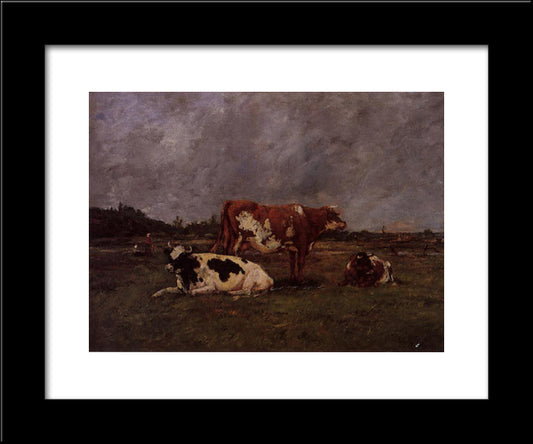 Cows In Pasture 20x24 Black Modern Wood Framed Art Print Poster by Boudin, Eugene