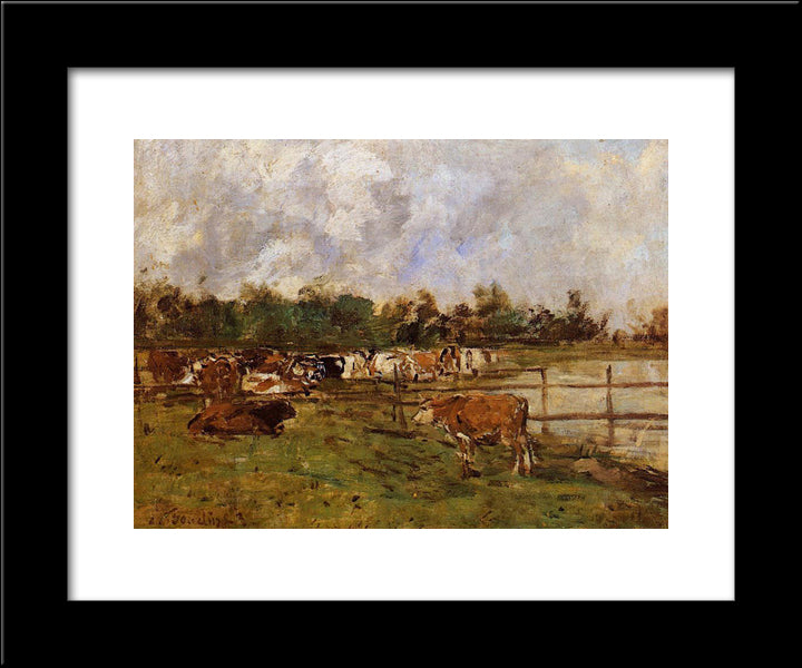 Cows In The Meadow 20x24 Black Modern Wood Framed Art Print Poster by Boudin, Eugene