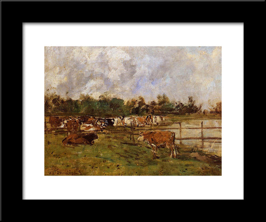 Cows In The Meadow 20x24 Black Modern Wood Framed Art Print Poster by Boudin, Eugene