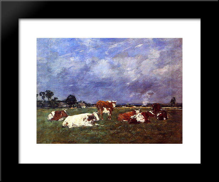 Cows In The Pasture 20x24 Black Modern Wood Framed Art Print Poster by Boudin, Eugene