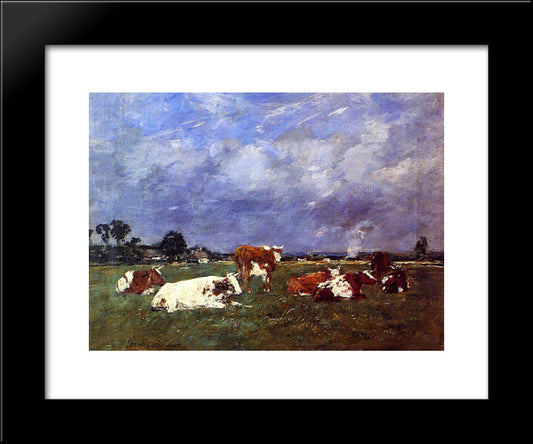 Cows In The Pasture 20x24 Black Modern Wood Framed Art Print Poster by Boudin, Eugene