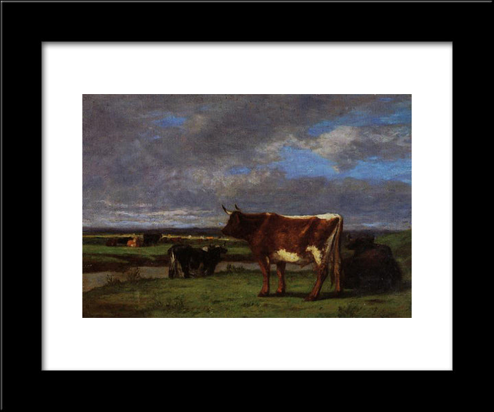 Cows Near The Toques 20x24 Black Modern Wood Framed Art Print Poster by Boudin, Eugene