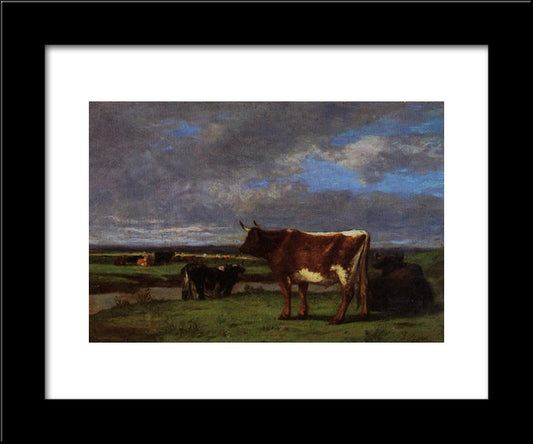 Cows Near The Toques 20x24 Black Modern Wood Framed Art Print Poster by Boudin, Eugene