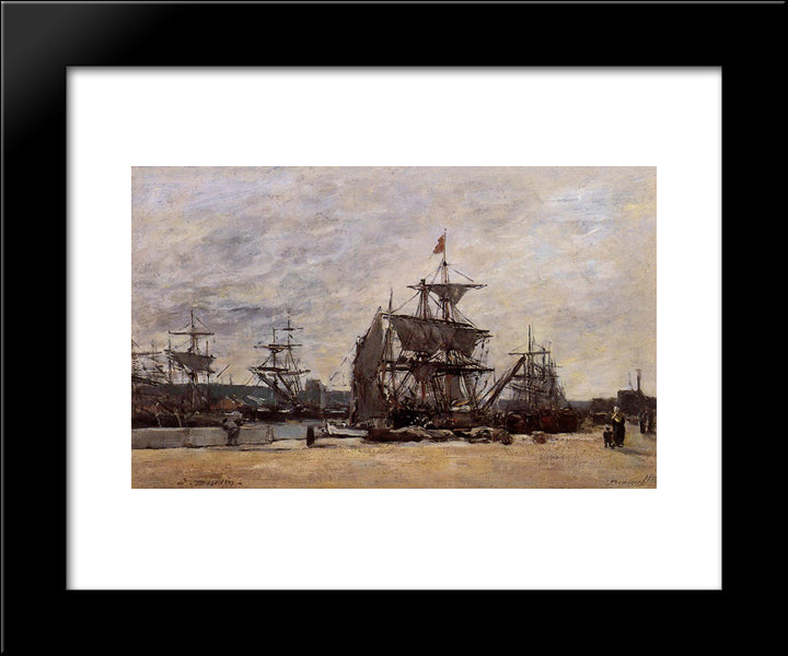 Deauville, Docked Boats 20x24 Black Modern Wood Framed Art Print Poster by Boudin, Eugene
