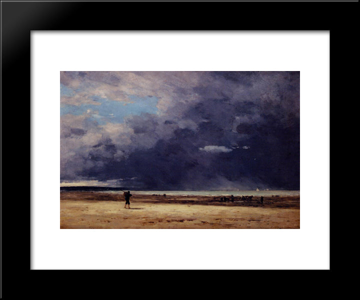 Deauville, Low Tide 20x24 Black Modern Wood Framed Art Print Poster by Boudin, Eugene