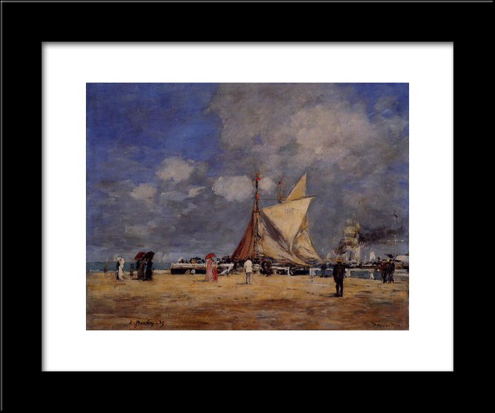 Deauville, On The Jetty 20x24 Black Modern Wood Framed Art Print Poster by Boudin, Eugene