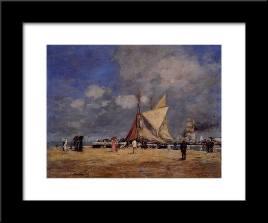 Deauville, On The Jetty 20x24 Black Modern Wood Framed Art Print Poster by Boudin, Eugene