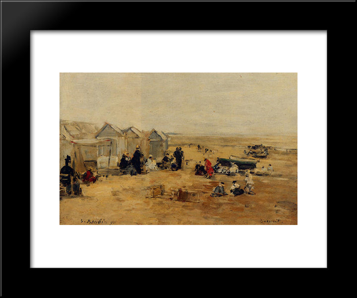 Deauville Beach Scene 20x24 Black Modern Wood Framed Art Print Poster by Boudin, Eugene