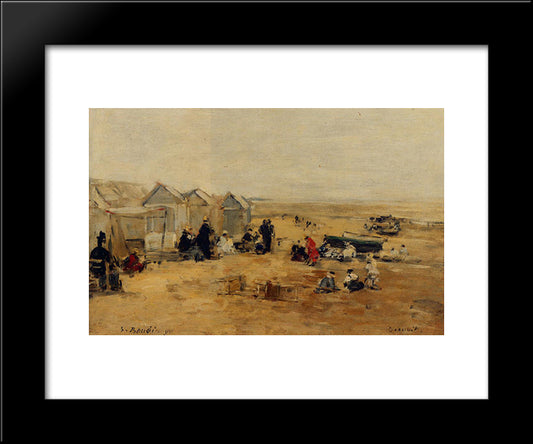 Deauville Beach Scene 20x24 Black Modern Wood Framed Art Print Poster by Boudin, Eugene
