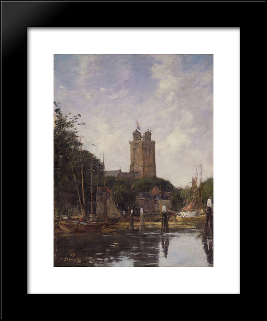 Dordrecht, The Great Church From The Canal 20x24 Black Modern Wood Framed Art Print Poster by Boudin, Eugene