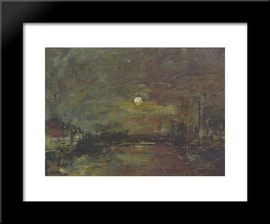 Dusk Over The Port Of Le Havre 20x24 Black Modern Wood Framed Art Print Poster by Boudin, Eugene