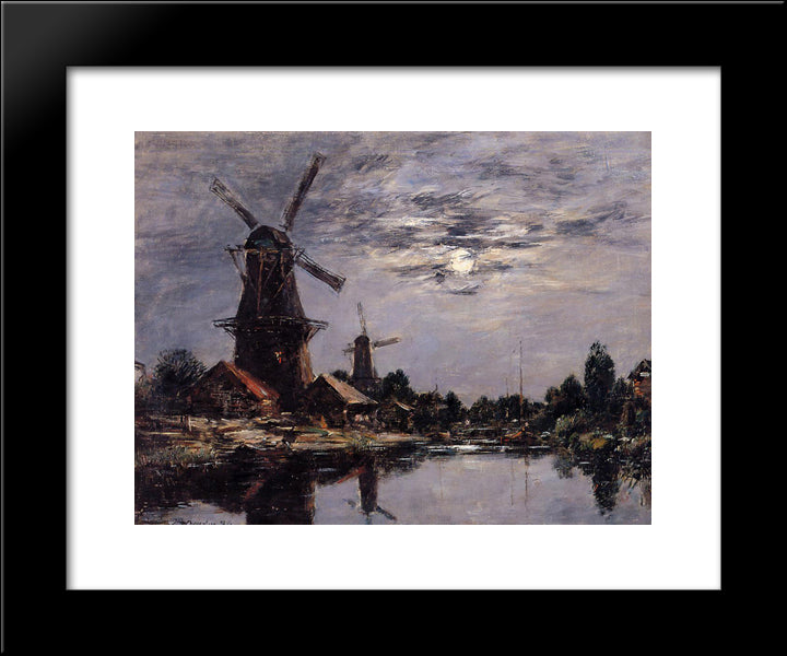 Dutch Windmills 20x24 Black Modern Wood Framed Art Print Poster by Boudin, Eugene