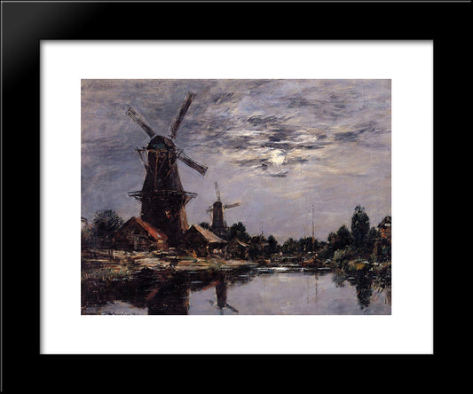Dutch Windmills 20x24 Black Modern Wood Framed Art Print Poster by Boudin, Eugene