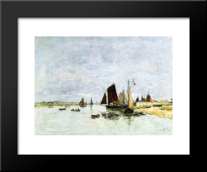 Etaples, Boats In Port 20x24 Black Modern Wood Framed Art Print Poster by Boudin, Eugene