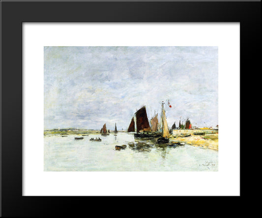 Etaples, Boats In Port 20x24 Black Modern Wood Framed Art Print Poster by Boudin, Eugene