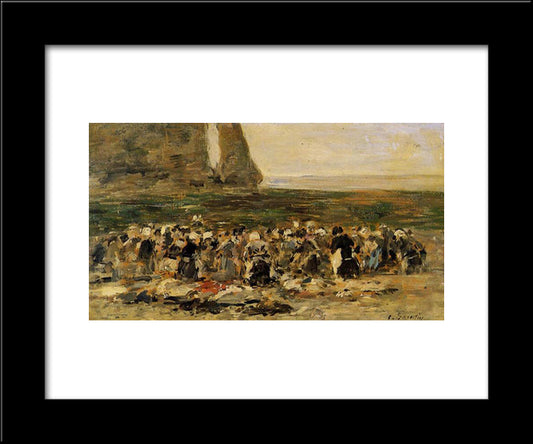 Etretat, Laundresses On The Beach, Low Tide 20x24 Black Modern Wood Framed Art Print Poster by Boudin, Eugene