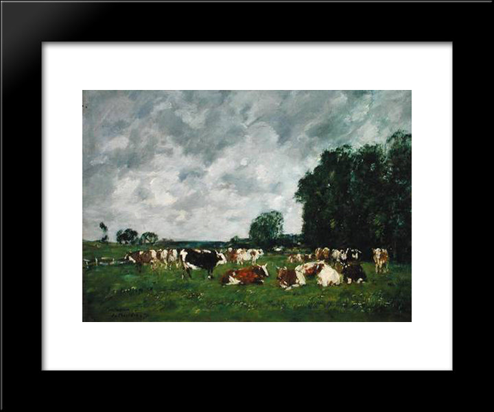Fields In Fervaques 20x24 Black Modern Wood Framed Art Print Poster by Boudin, Eugene