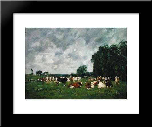 Fields In Fervaques 20x24 Black Modern Wood Framed Art Print Poster by Boudin, Eugene