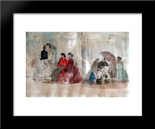 Figures On Beach In Front Of Bathing Huts 20x24 Black Modern Wood Framed Art Print Poster by Boudin, Eugene