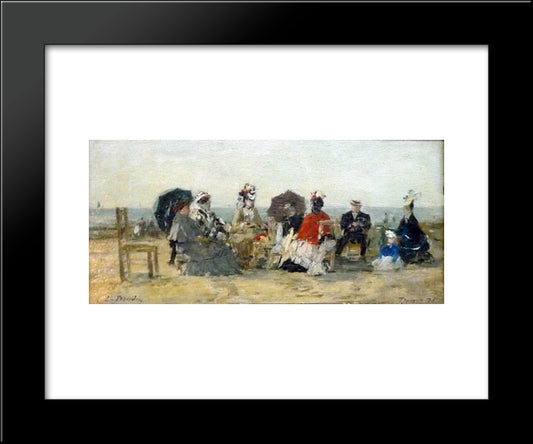 Figures On The Beach At Trouville 20x24 Black Modern Wood Framed Art Print Poster by Boudin, Eugene
