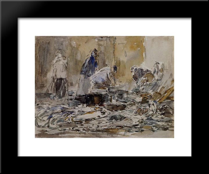 Fish Market 20x24 Black Modern Wood Framed Art Print Poster by Boudin, Eugene
