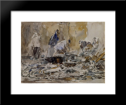 Fish Market 20x24 Black Modern Wood Framed Art Print Poster by Boudin, Eugene