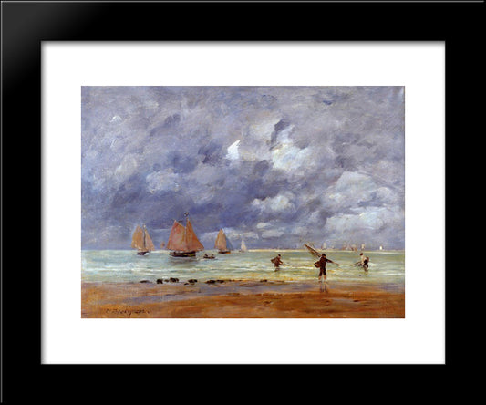 Fishermen And Sailboats Near Trouville 20x24 Black Modern Wood Framed Art Print Poster by Boudin, Eugene