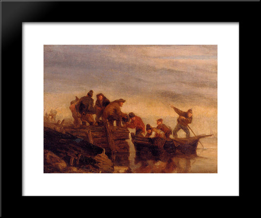 Fishermen By The Water 20x24 Black Modern Wood Framed Art Print Poster by Boudin, Eugene