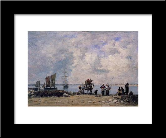 Fishermen'S Wives At The Seaside 20x24 Black Modern Wood Framed Art Print Poster by Boudin, Eugene