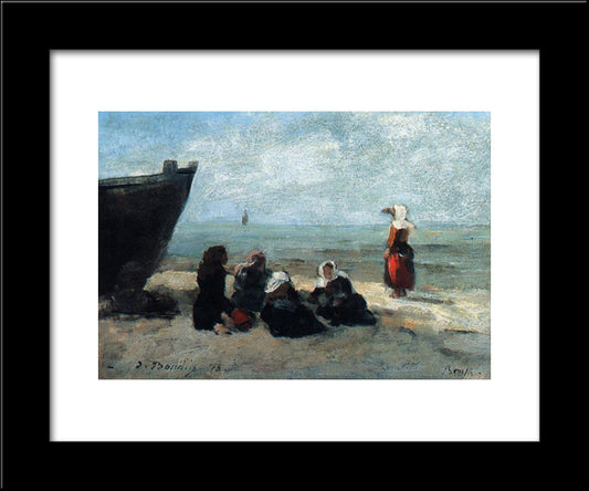 Fisherwives Waiting For The Boats To Return 20x24 Black Modern Wood Framed Art Print Poster by Boudin, Eugene