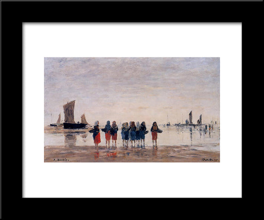 Fisherwomen At Berck 20x24 Black Modern Wood Framed Art Print Poster by Boudin, Eugene